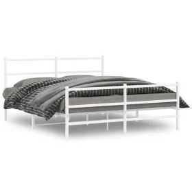 Estructura cama metal con cabecero y estribo blanco 150x200 cm de , Camas y somieres - Ref: Foro24-355434, Precio: 102,83 €, ...