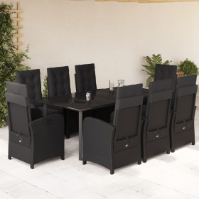 Set de comedor de jardín 9 pzas y cojines ratán sintético negro en Conjuntos de jardín | Comprar online en Foru.es