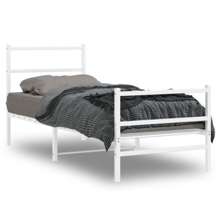 Estructura cama metal con cabecero y estribo blanco 75x190 cm de , Camas y somieres - Ref: Foro24-355422, Precio: 59,40 €, De...