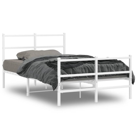 Estructura cama metal con cabecero y estribo blanco 120x190 cm de , Camas y somieres - Ref: Foro24-355429, Precio: 84,39 €, D...