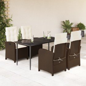 Set comedor de jardín 5 piezas y cojines ratán sintético marrón en Conjuntos de jardín | Comprar online en Foru.es