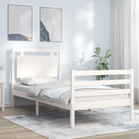 Estructura de cama con cabecero madera maciza blanco 100x200 cm de , Camas y somieres - Ref: Foro24-3194042, Precio: 127,72 €...