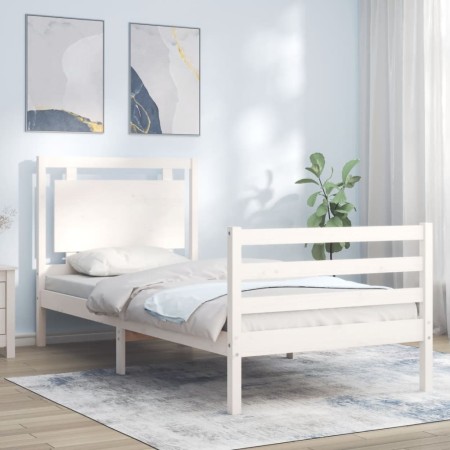 Estructura de cama con cabecero madera maciza blanco 100x200 cm de , Camas y somieres - Ref: Foro24-3194042, Precio: 130,12 €...