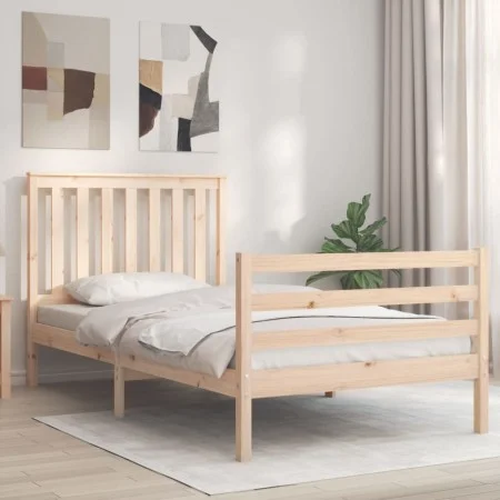 Bed frame with solid wood headboard 100x200 cm by , Beds and slatted bases - Ref: Foro24-3194236, Price: 112,84 €, Discount: %