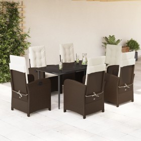 Set comedor de jardín 7 pzas con cojines ratán sintético marrón en Conjuntos de jardín | Comprar online en Foru.es