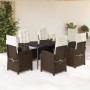 Set comedor de jardín 7 pzas con cojines ratán sintético marrón en Conjuntos de jardín | Comprar online en Foru.es