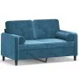 Sofá de 2 plazas con cojines terciopelo azul 120 cm de , Sofás - Ref: Foro24-3200880, Precio: 256,93 €, Descuento: %