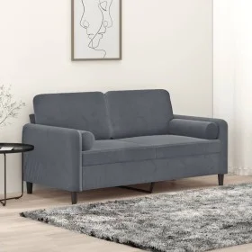 Sofá de 2 plazas con cojines terciopelo gris oscuro 140 cm de , Sofás - Ref: Foro24-3200882, Precio: 196,88 €, Descuento: %