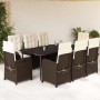 Set comedor para jardín 9 pzas y cojines ratán sintético marrón en Conjuntos de jardín | Comprar online en Foru.es