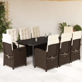 Set comedor para jardín 9 pzas y cojines ratán sintético marrón en Conjuntos de jardín | Comprar online en Foru.es