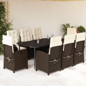 Set comedor para jardín 9 pzas y cojines ratán sintético marrón en Conjuntos de jardín | Comprar online en Foru.es