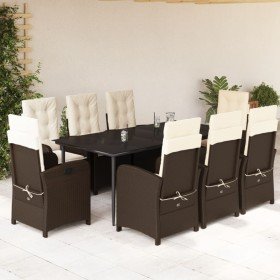 Set comedor para jardín 9 pzas y cojines ratán sintético marrón en Conjuntos de jardín | Comprar online en Foru.es
