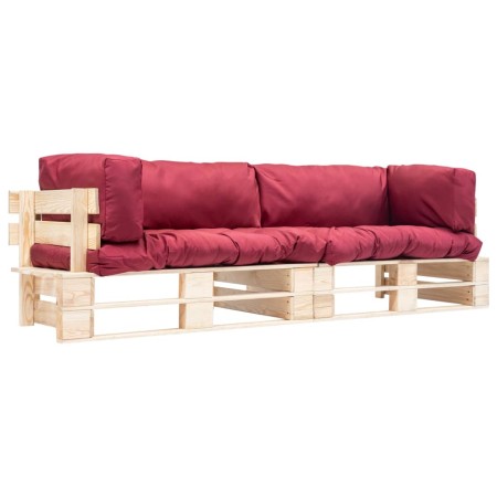 Sofás de palets de jardín 2 pzas con cojines rojos madera pino de , Sofás de exterior - Ref: Foro24-277485, Precio: 259,13 €,...
