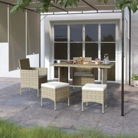 Juego de silla de jardín y taburete 4 piezas ratán PE beige de , Sillas de jardín - Ref: Foro24-310612, Precio: 198,67 €, Des...