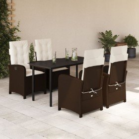 Set comedor de jardín 5 piezas y cojines ratán sintético marrón en Conjuntos de jardín | Comprar online en Foru.es