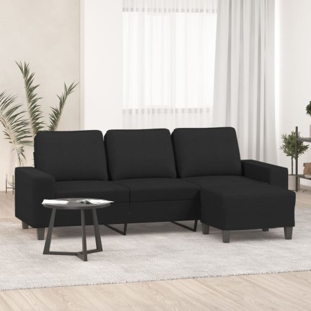Sofá de 3 plazas con taburete de tela negro 180 cm de , Sofás - Ref: Foro24-3201155, Precio: 317,56 €, Descuento: %