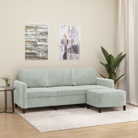 Sofá de 3 plazas con taburete de terciopelo gris claro 180 cm de , Sofás - Ref: Foro24-3201174, Precio: 287,46 €, Descuento: %