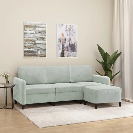 Sofá de 3 plazas con taburete de terciopelo gris claro 180 cm de , Sofás - Ref: Foro24-3201174, Precio: 307,27 €, Descuento: %