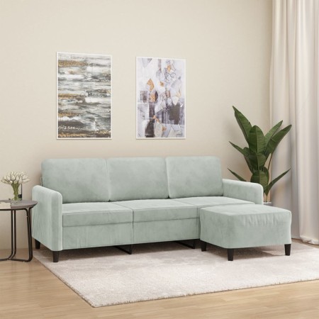 Sofá de 3 plazas con taburete de terciopelo gris claro 180 cm de , Sofás - Ref: Foro24-3201174, Precio: 287,46 €, Descuento: %