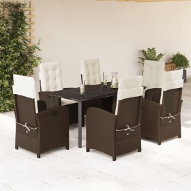 Set comedor de jardín 7 pzas con cojines ratán sintético marrón en Conjuntos de jardín | Comprar online en Foru.es