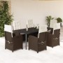 Set comedor de jardín 7 pzas con cojines ratán sintético marrón en Conjuntos de jardín | Comprar online en Foru.es
