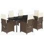 Set comedor de jardín 7 pzas con cojines ratán sintético marrón en Conjuntos de jardín | Comprar online en Foru.es