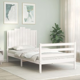 Estructura de cama con cabecero madera maciza blanco 100x200 cm de , Camas y somieres - Ref: Foro24-3194172, Precio: 141,67 €...