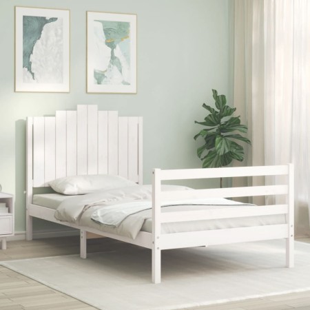 Estructura de cama con cabecero madera maciza blanco 100x200 cm de , Camas y somieres - Ref: Foro24-3194172, Precio: 141,67 €...