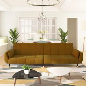 Sofá cama de 2 plazas con dos cojines terciopelo marrón de , Sofás - Ref: Foro24-337590, Precio: 308,60 €, Descuento: %