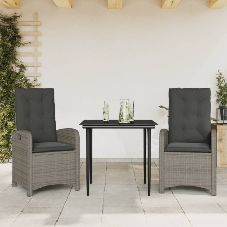 Set comedor de jardín 3 piezas con cojines ratán sintético gris en Conjuntos de jardín | Comprar online en Foru.es