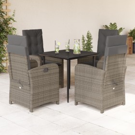 Set comedor de jardín 5 piezas con cojines ratán sintético gris en Conjuntos de jardín | Comprar online en Foru.es