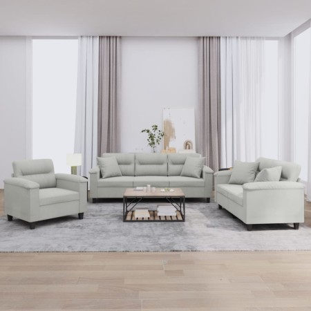 Juego de sofás con cojines 3 piezas tela microfibra gris claro de , Sofás - Ref: Foro24-3202303, Precio: 883,25 €, Descuento: %
