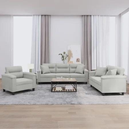 Sofa set with cushions 3 pieces light gray microfiber fabric by , Sofas - Ref: Foro24-3202303, Price: 867,73 €, Discount: %