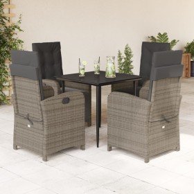 Set comedor de jardín 5 piezas con cojines ratán sintético gris en Conjuntos de jardín | Comprar online en Foru.es