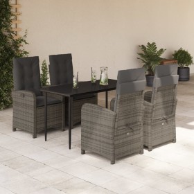 Set comedor de jardín 5 piezas con cojines ratán sintético gris en Conjuntos de jardín | Comprar online en Foru.es