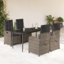 Set comedor de jardín 5 piezas con cojines ratán sintético gris en Conjuntos de jardín | Comprar online en Foru.es