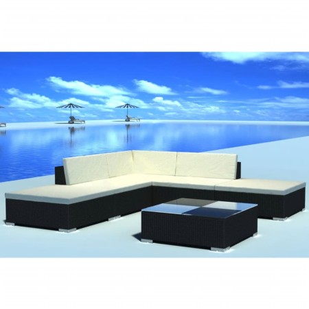 Set muebles de jardín y cojines 6 piezas ratán sintético negro de , Conjuntos de jardín - Ref: Foro24-42086, Precio: 473,10 €...