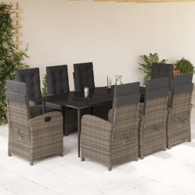 Set comedor jardín 9 pzas y cojines ratán sintético gris en Conjuntos de jardín | Comprar online en Foru.es