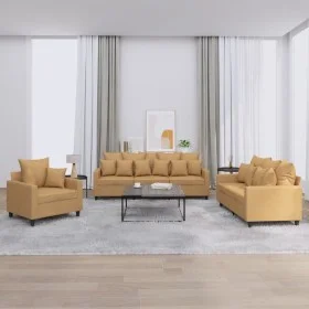 Dreiteilige Sofagarnitur aus braunem Samt mit Kissen von , Sofas - Ref: Foro24-3201687, Preis: 570,42 €, Rabatt: %