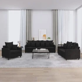 Juego de sofás con cojines 3 piezas terciopelo negro de , Sofás - Ref: Foro24-3201685, Precio: 632,20 €, Descuento: %