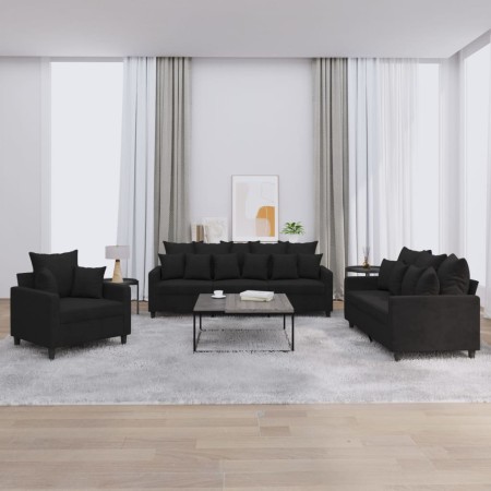 Juego de sofás con cojines 3 piezas terciopelo negro de , Sofás - Ref: Foro24-3201685, Precio: 604,23 €, Descuento: %