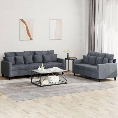 Juego de sofás con cojines 2 piezas terciopelo gris oscuro de , Sofás - Ref: Foro24-3201721, Precio: 463,65 €, Descuento: %