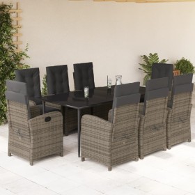 Set comedor jardín 9 pzas y cojines ratán sintético gris en Conjuntos de jardín | Comprar online en Foru.es