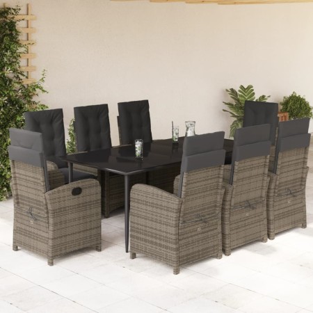 Set comedor jardín 9 pzas y cojines ratán sintético gris en Conjuntos de jardín | Comprar online en Foru.es