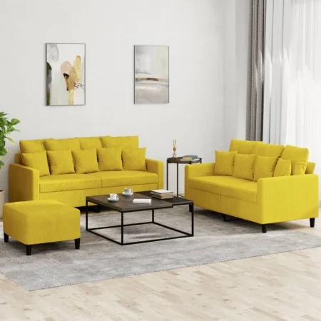 Juego de sofás con cojines 3 piezas terciopelo amarillo de , Sofás - Ref: Foro24-3201716, Precio: 434,23 €, Descuento: %