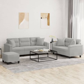 Juego de sofás con cojines 3 piezas tela microfibra gris claro de , Sofás - Ref: Foro24-3202357, Precio: 667,97 €, Descuento: %