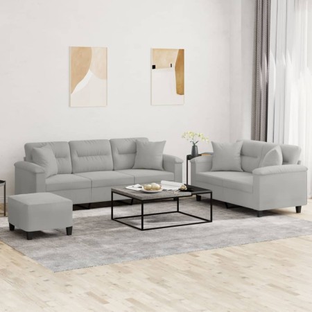 Juego de sofás con cojines 3 piezas tela microfibra gris claro de , Sofás - Ref: Foro24-3202357, Precio: 667,97 €, Descuento: %