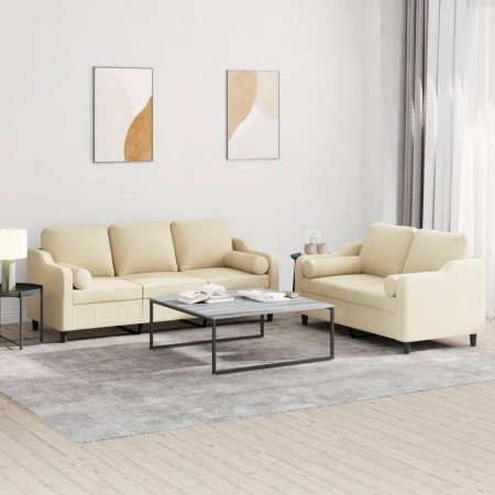 Juego de sofás con cojines 2 piezas tela crema de , Sofás - Ref: Foro24-3201852, Precio: 548,84 €, Descuento: %