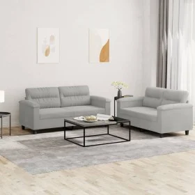 Juego de sofás con cojines 2 piezas tela microfibra gris claro de , Sofás - Ref: Foro24-3202315, Precio: 450,30 €, Descuento: %
