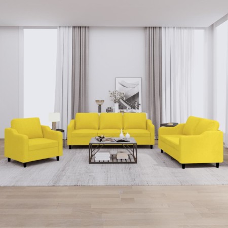 Juego de sofás con cojines 3 piezas tela amarillo claro de , Sofás - Ref: Foro24-3201775, Precio: 566,80 €, Descuento: %